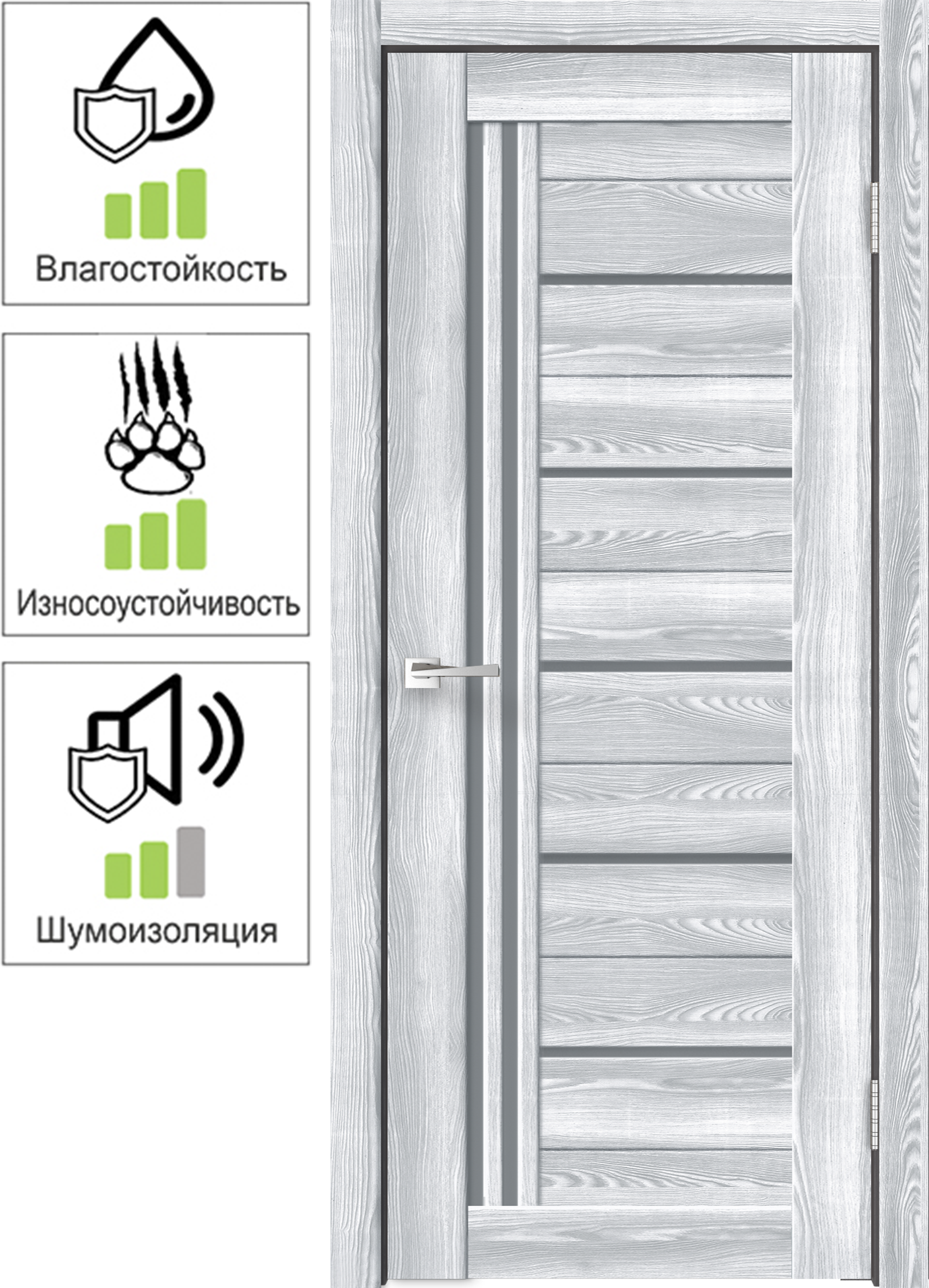 89160861 Дверь межкомнатная Новара остекленная вертикальная ПВХ ламинация цвет ривьера айс 80x200 см (с замком и петлями) STLM-0079278 VELLDORIS