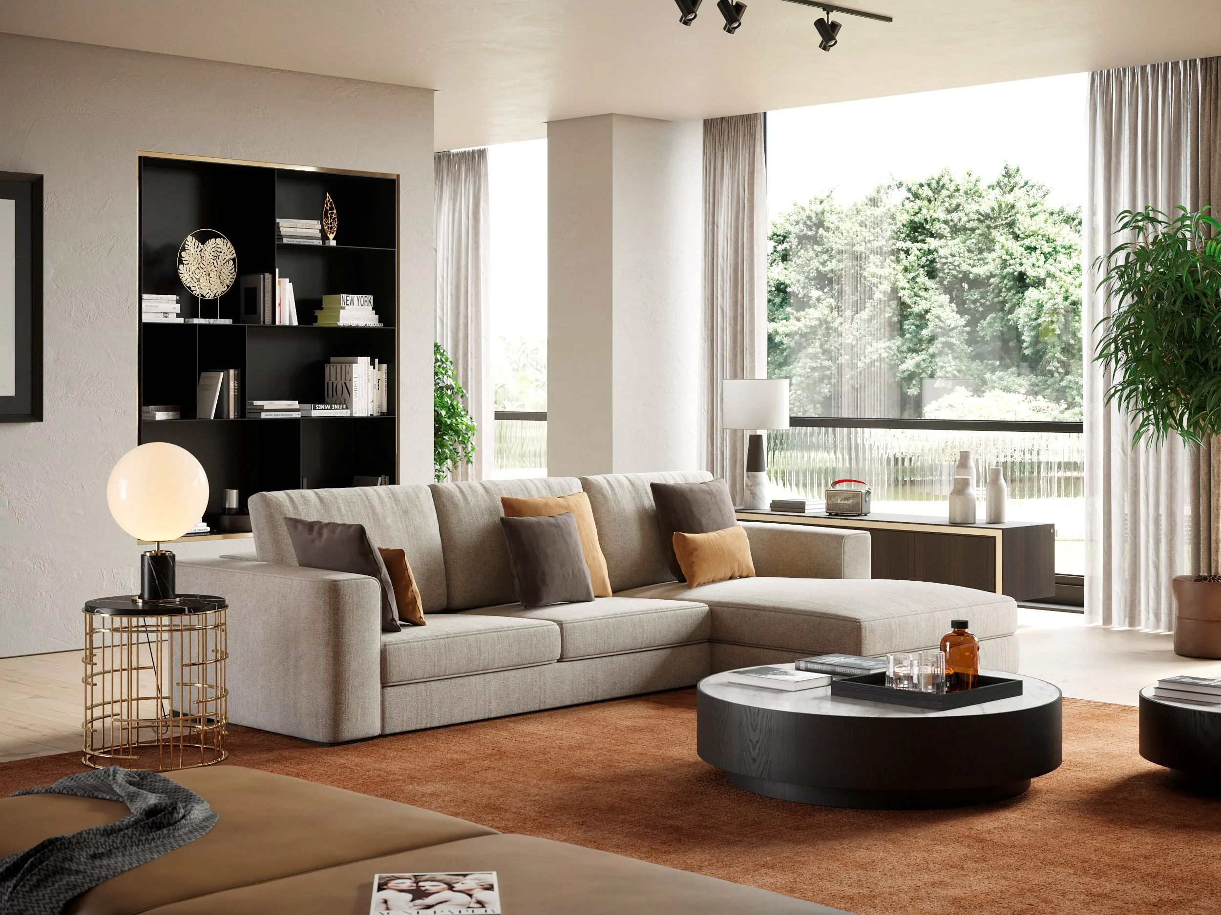 Круглый журнальный столик из дерева и мрамора Laskasas золото ARCH-00053819 - Вид №3