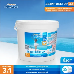 91352900 Дезинфектор Aqualeon медленный хлор 3 в 1 в таблетках по 20 гр. 4 кг STLM-0964176