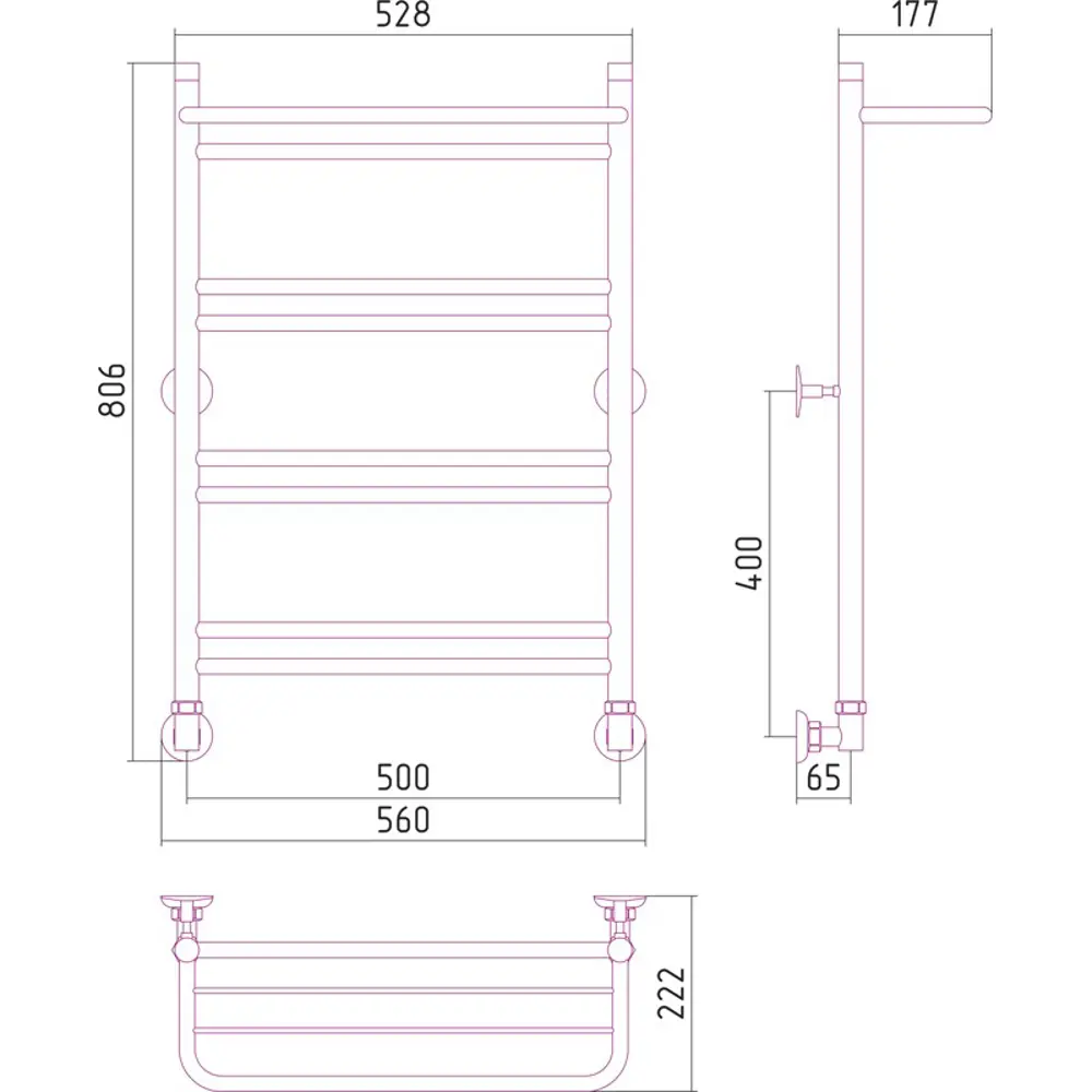 Полотенцесушитель водяной с полкой Сунержа ВПС 34 нержавеющая сталь 50x80 см STLM-2102127 - Вид №2
