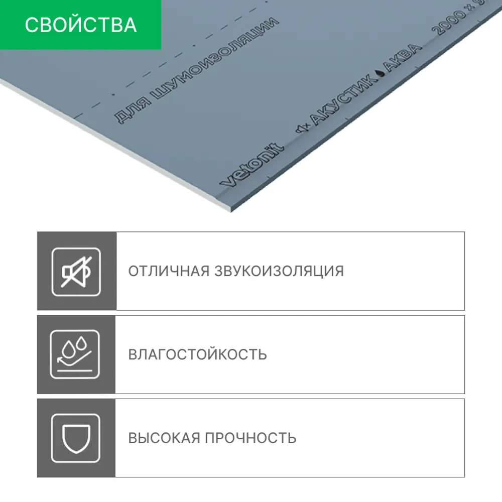 Vetonit Акустик Аква - влагостойкий гипсокартон с шумоизоляцией 87021984 STLM-0072869 - Вид №1
