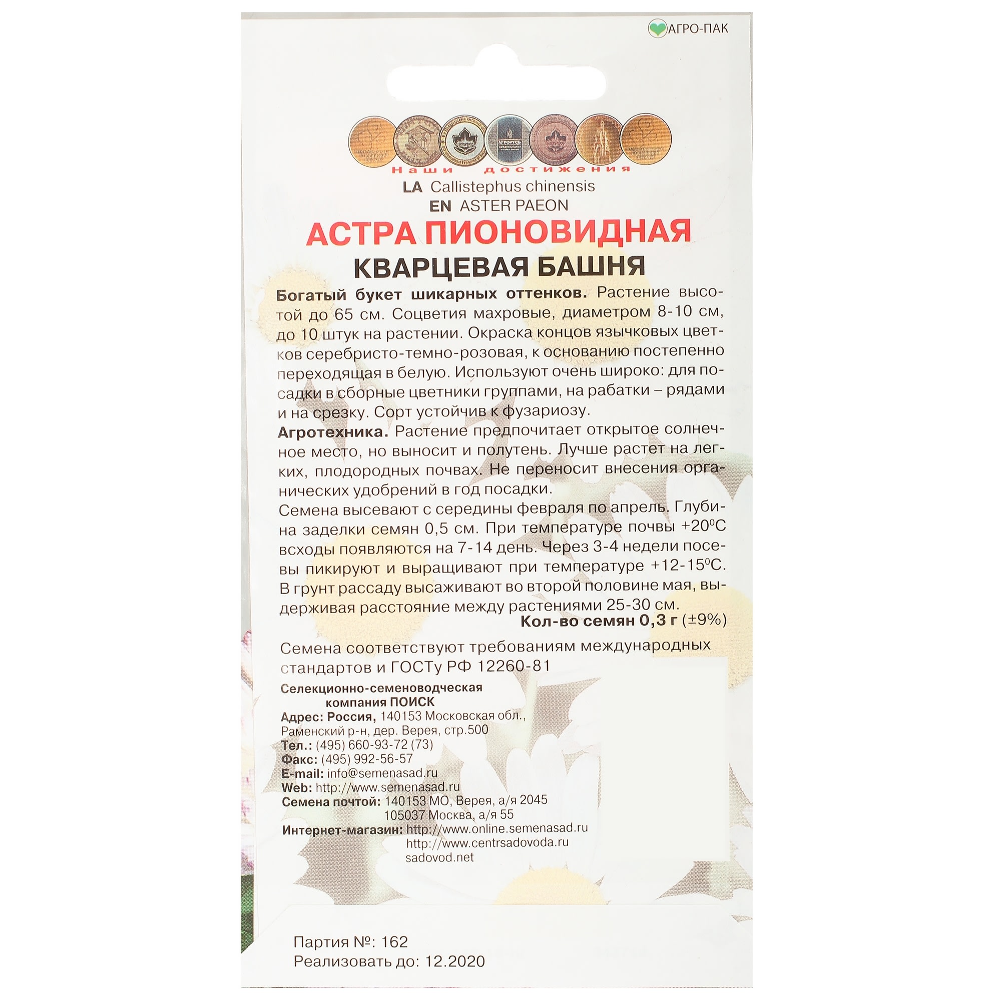 17229506 Астра пионовидная «Кварцевая башня» Santreyd  - Вид №1