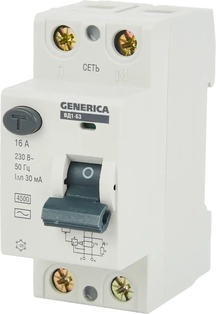 84798339 УЗО Generica ВД1-63 2P 16 A 30 мА 4.5 кА AC STLM-0055299
