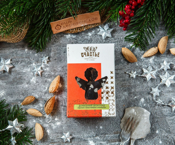5643 Шоколад "Счастье" горький с миндалем и какао бобами Вкусляндия  - Вид №1