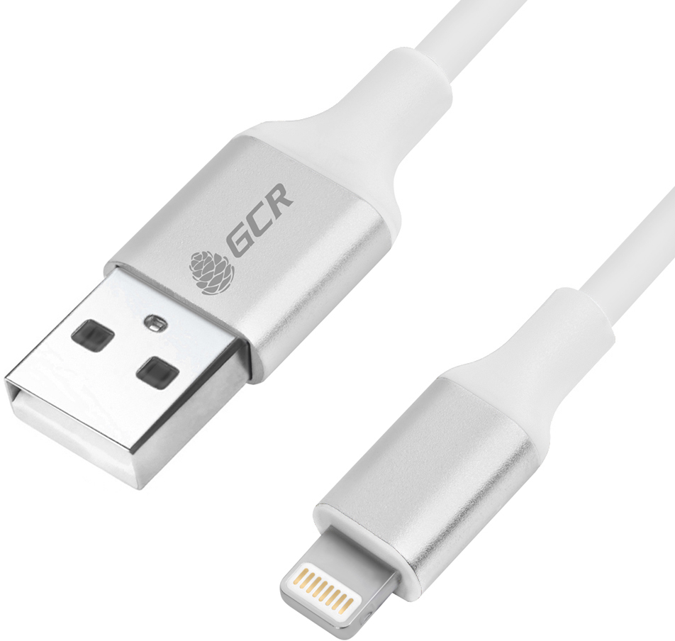 GCR-50616 кабель 3a 0.25m apple usb 2.0 am/lightning 8pin mfi для iphone 5/6/7/8/x - поддержка всех ios, белый, алюминиевый корпус серебро, белый пвх, Greenconnect Santreyd 