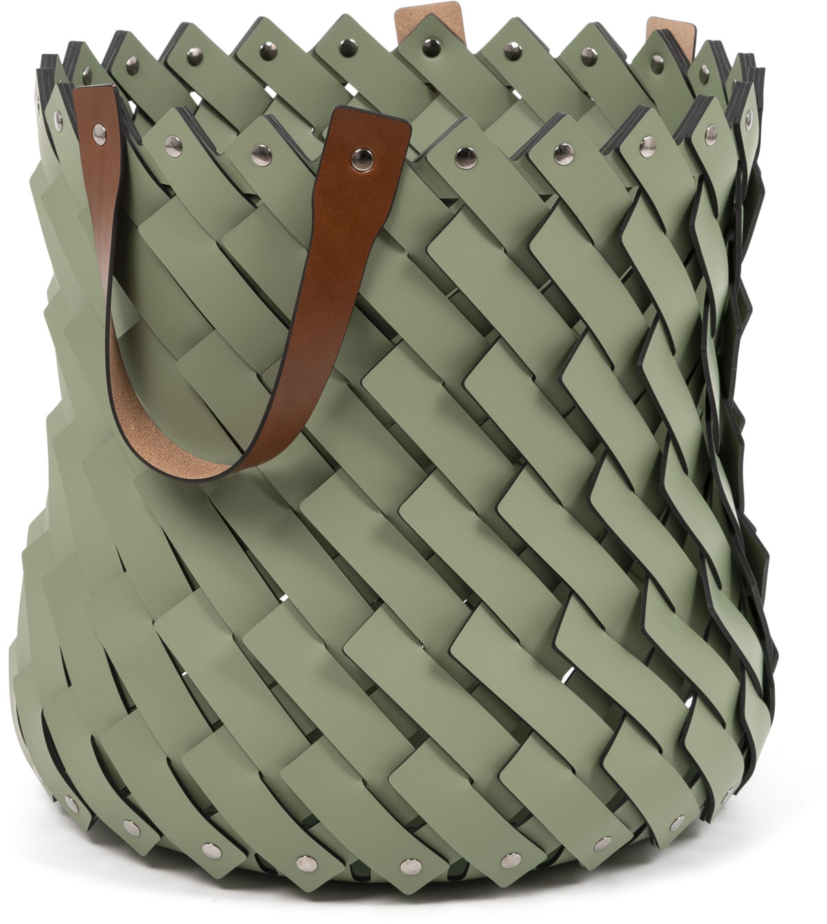 Средняя корзина Almeria с ручками - Ø 40XH42 см / регенерированная кожа_темно-серый