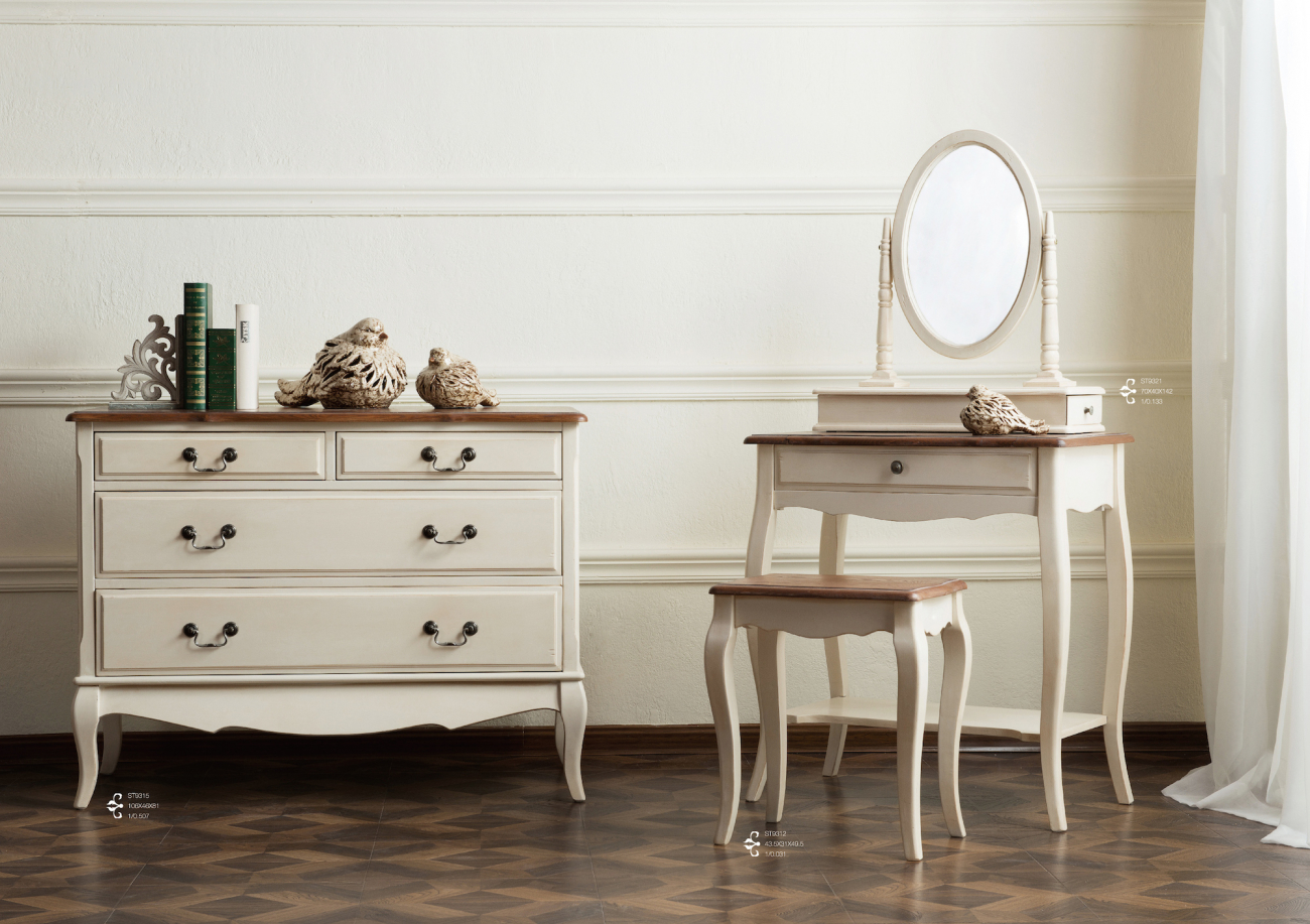 Туалетный столик с зеркалом и ящиками компактный белый 70 см Mobilier de Maison ДОМАШНЯЯ ОБСТАНОВКА MOBILIER DE MAISON, ПОД СТАРИНУ 017208 Белый Santreyd  - Вид №6