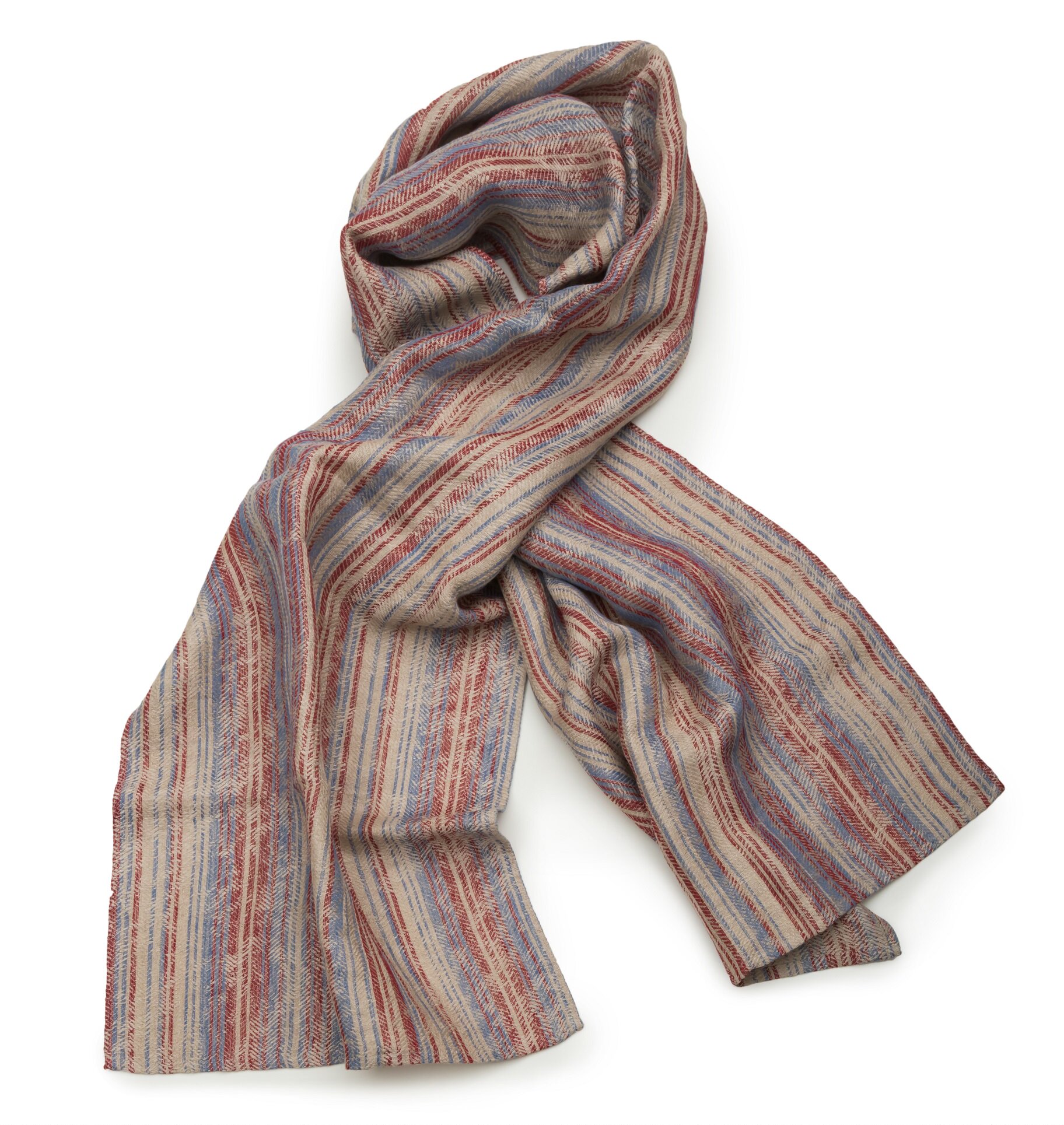 LEI_260_70 Шарф 45/200 лен, полоска бежево- сине-красная LEITNER Santreyd 