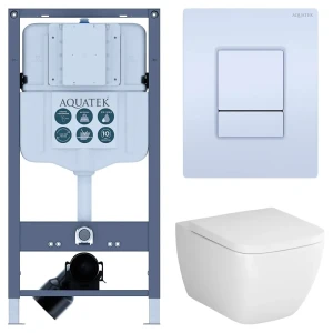 Комплект инсталляции Aquatek Pneumo N 49 с безободковым унитазом AM.PM Gem клавиша Aquatek Pnn-0000001 белая