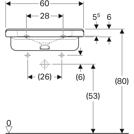 128575000 Раковина Geberit Renova Comfort Square, безбарьерная Geberit  - Вид №29