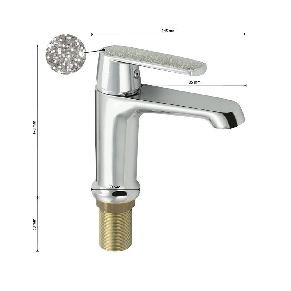 GFmark - Смеситель на раковину, шаровый, с АЛМАЗНОЙ КРОШКОЙ на ручке, код: 4830  - Вид №3