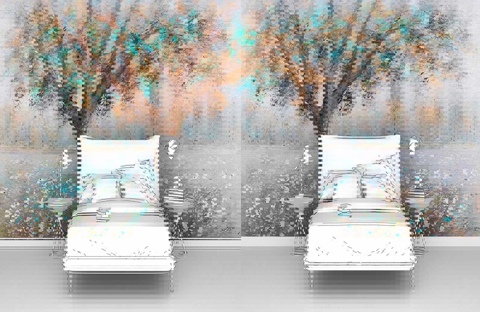 91013268 Фотообои флизелиновые 400х200 см Дерево на цветущей поляне pw96237-4 STLM-0440819 ПЕРВОЕ АТЕЛЬЕ