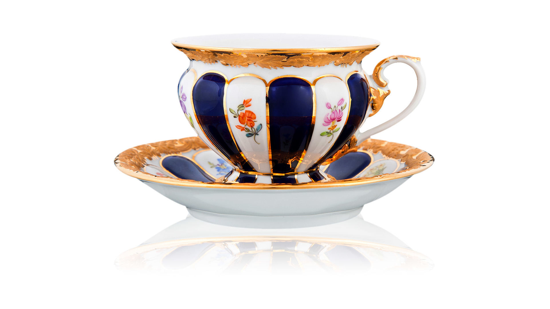 10676111 Meissen Сервиз чайный Meissen Форма - Икс на 4 персоны 16 предметов, (россыпь цветов, кобальт) Фарфор  - Вид №4