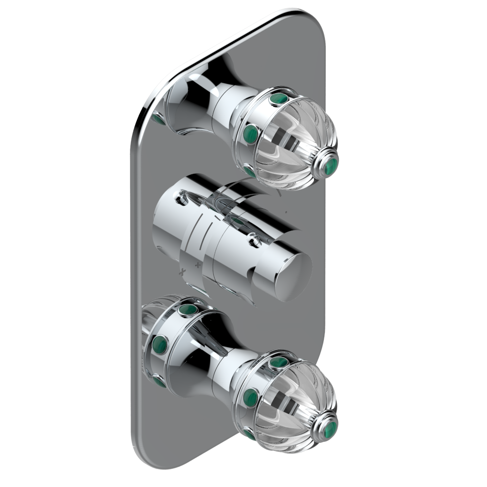 A1S-5400BE Накладка с ручкой регулировки температуры и двумя маховиками для термостатического смесителя 5400AE Thg-paris Cheverny с малахитом Хром A1S 5400BE  A02 CAT.A