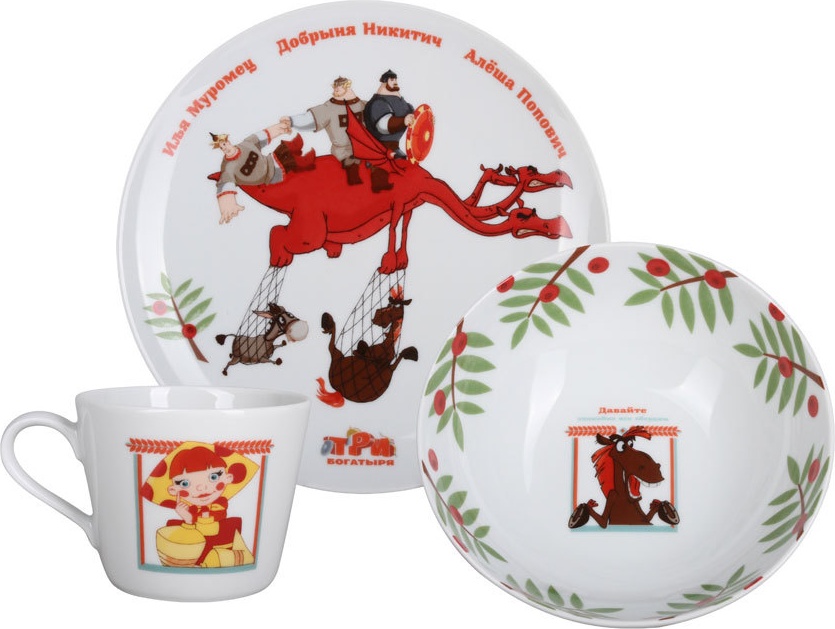 10605246 Императорский фарфоровый завод Набор столовый 3пр "Три богатыря" "Соло" для девочки Фарфор твердый 