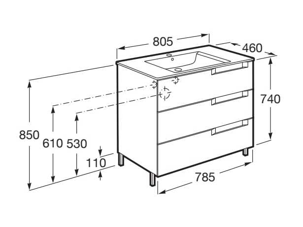 Деревянный напольный шкаф для умывальника со встроенной раковиной с ящиками Roca Aleyda ARCH-00055782 - Вид №35