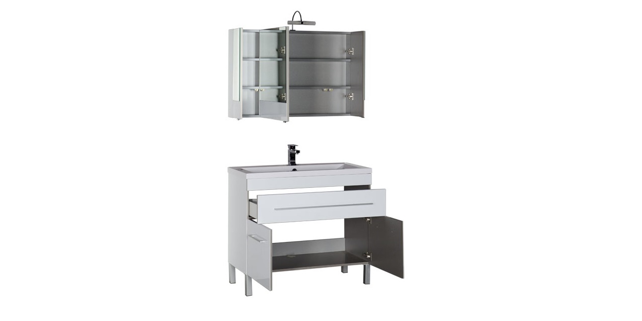 Комплект мебели Aquanet Верона 100 белый (напольный 1 ящик 2 дверцы) 00182942 - Вид №2