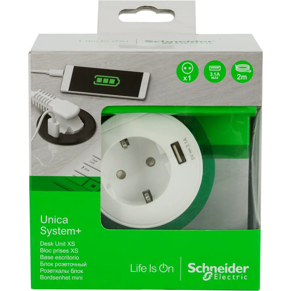 Розетка встраиваемая в столешницу Schneider Unica System 1 розетка с заземлением 1 USB 2 м 3670 Вт цвет белый 82401603 STLM-2196990 SYSTEME ELECTRIC  - Вид №5
