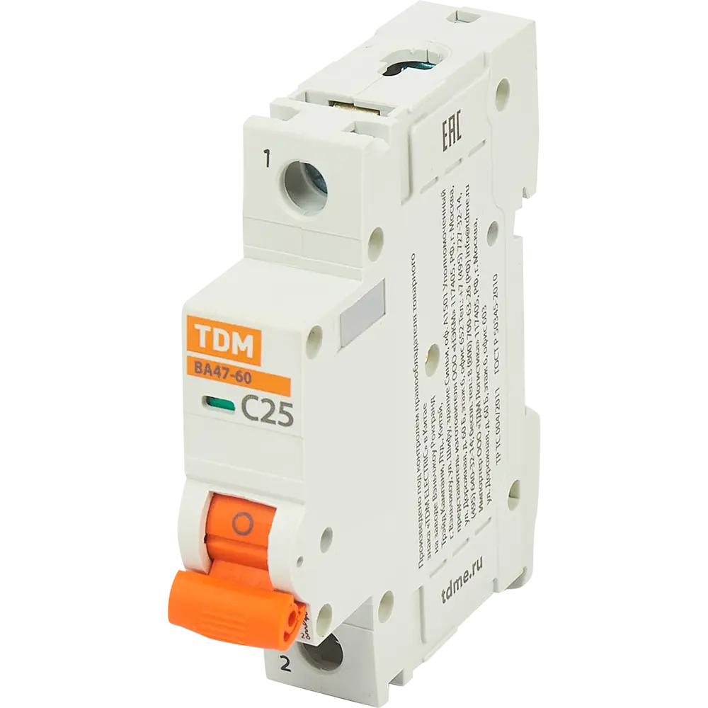 Автоматический выключатель TDM Electric ВА47-60 1P C25 А 6 кА SQ0223-0079 STLM-2082897