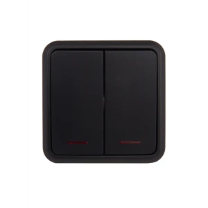 Выключатель LEXMAN First накладной с подсветкой, 2 клавиши, черный матовый 88780879