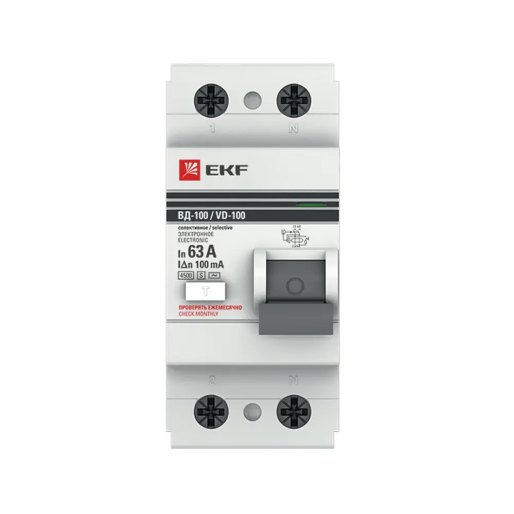 УЗО EKF PROxima ВД-100 2P 63 A 100 мА 4.5 кА AC 84405879 STLM-2196529  - Вид №1