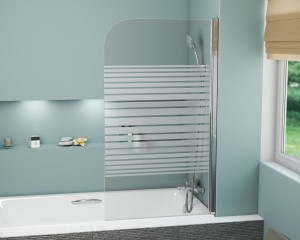 Шторка для ванны GR-100P (140*80) алюминиевый профиль, стекло ПОЛОСАТОЕ 6мм