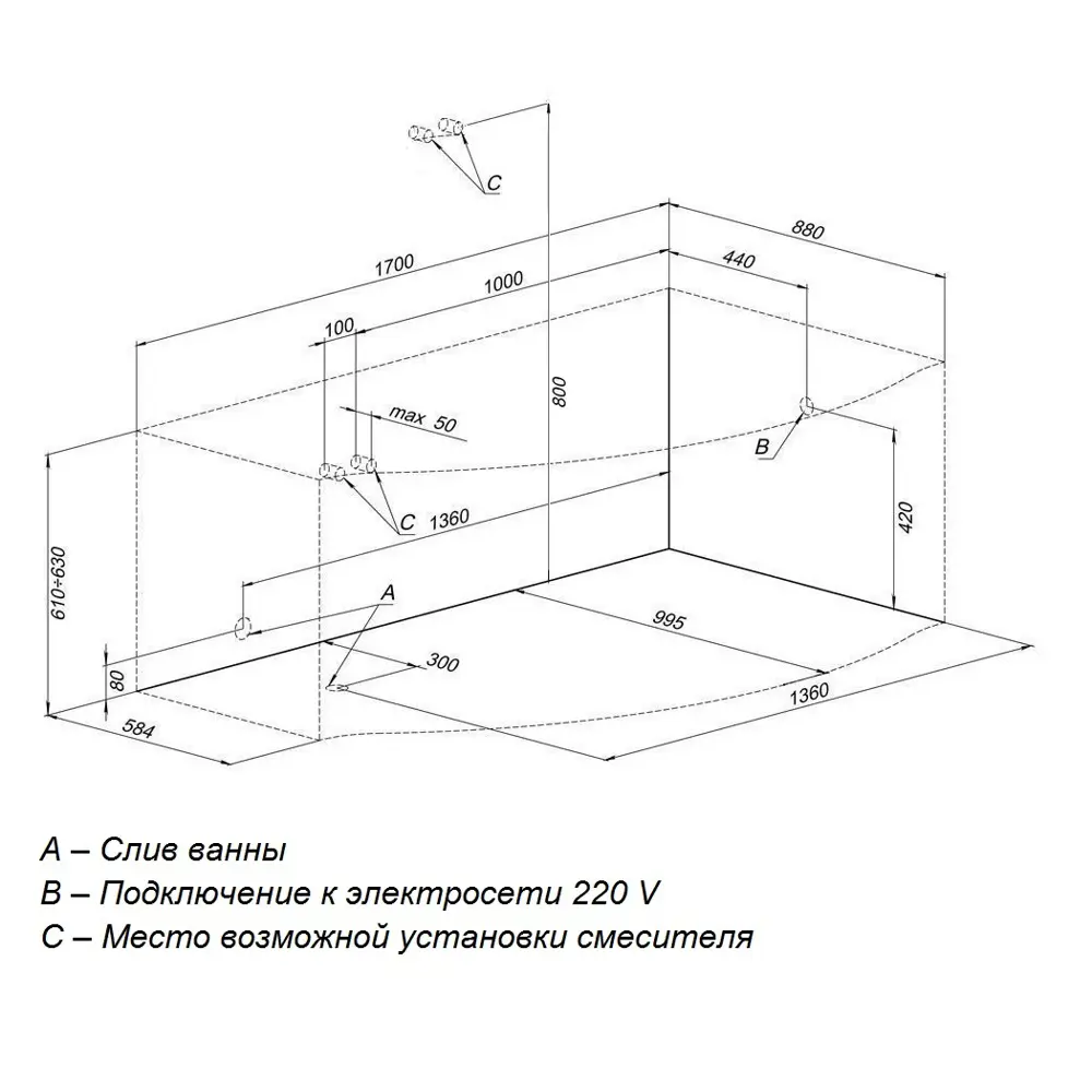 Ванна гидромассажная правосторонняя Aquanet Пальма акрил 170x90 см 14067521 STLM-2147330 Без серии - Вид №4