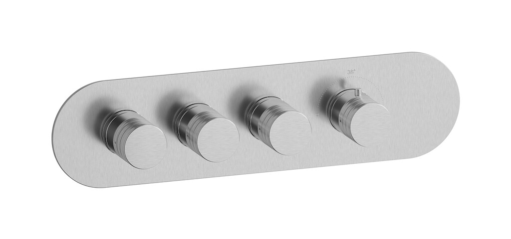 External part of thermostatic 3 ways, round plate, horizontal, Vinile handle WE ARE IB eua322ssnvn Brushed Nickel Aqua