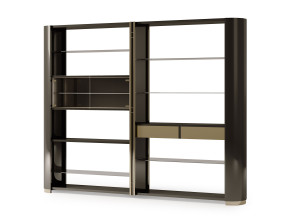 Деревянный отдельно стоящий настенный книжный шкаф с ящиками