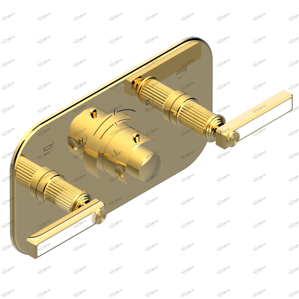 U9S-5401BEH Накладка с ручкой регулировки температуры и двумя маховиками для термостатического смесителя с горизонтальной установкой Thg-paris Grand central с ручками-рукоятками с белым ониксом Покрытие PVD золотистый цвет U9S 5401BEH CAT.F