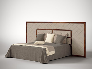 Бархатная двуспальная кровать с высоким изголовьем