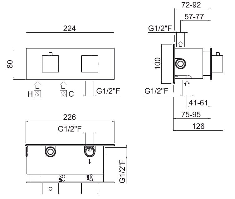 Встраиваемый термостатический смеситель для душа с пластиной CARIMALI ilQuadro ARCH-00149957 - Вид №2