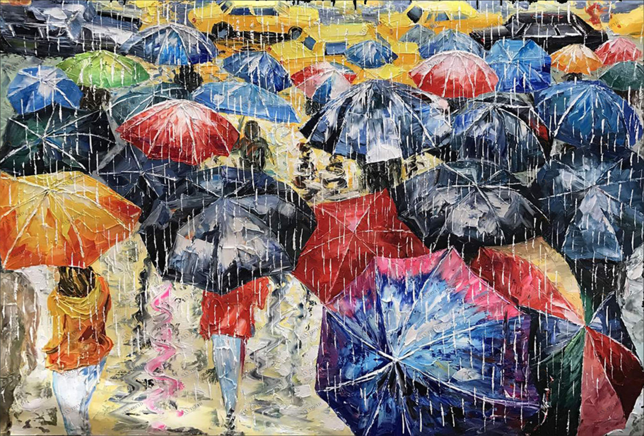 Картина на холсте 100х150 см "Дождь - 3" EVENHOME КАРТИНЫ МАСЛОМ 130077 Бежевый;голубой;синий;разноцветный 