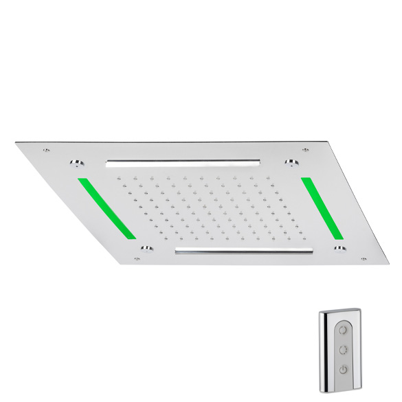 82170 Утопленная квадратная головка 500 × 500 / дождевая струя + струя тумана + 2 водопада + свет / с дистанционным управлением HORUS Range Hydro 