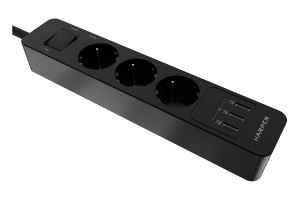 18373153 Удлинитель с USB зарядкой UCH-330 Black H00003009 Harper