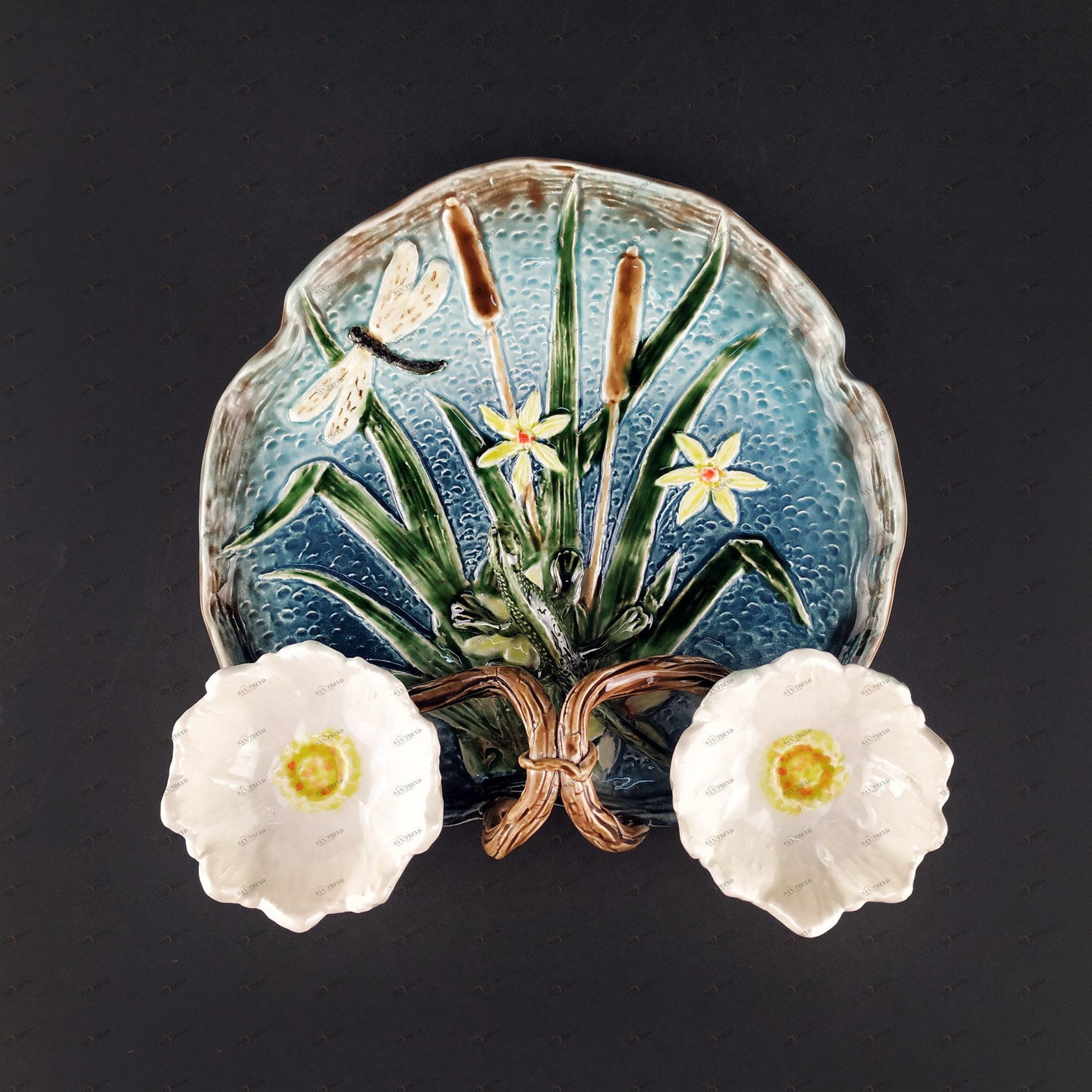 Блюдо для закусок (с двумя кувшинками) Синий/Зеленый PROVANSFAIENCE sun-id-994642