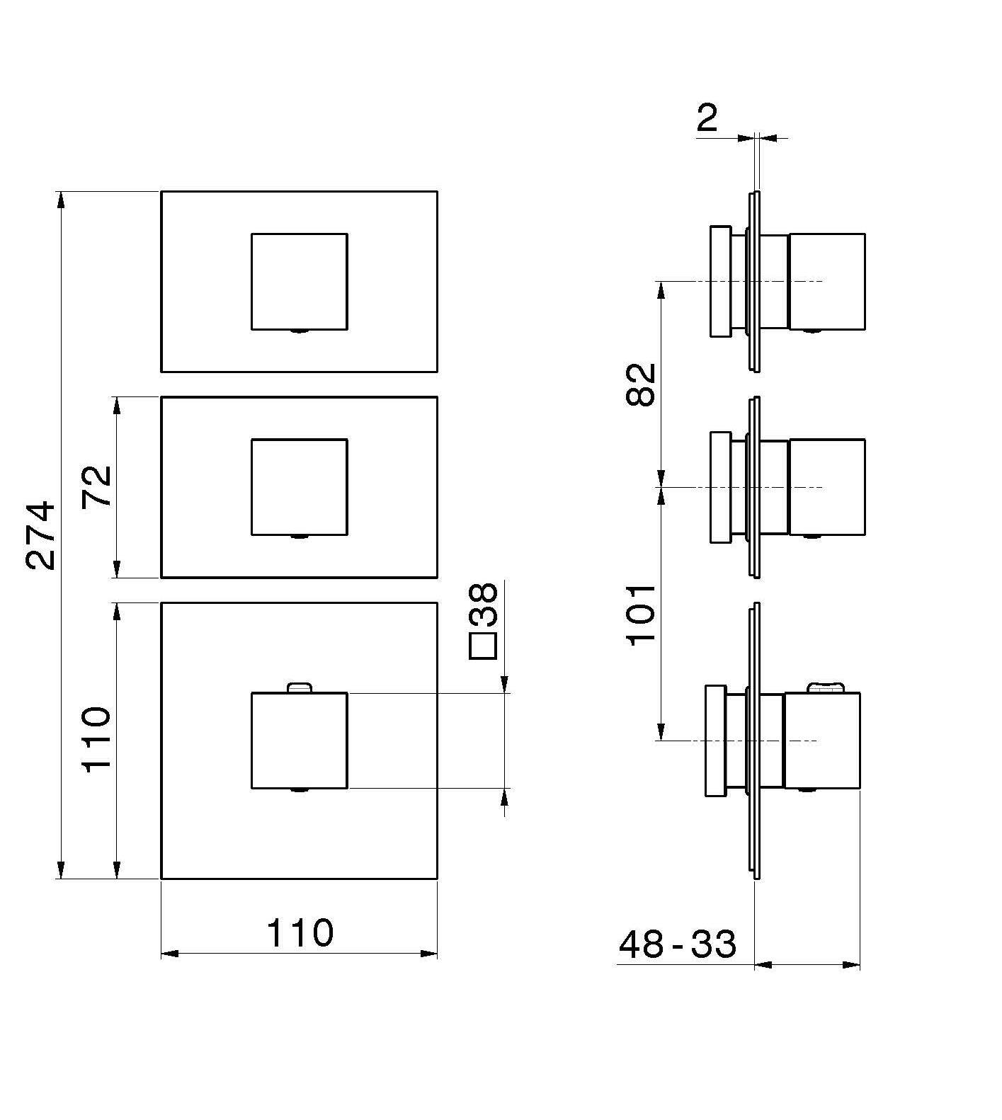 Смеситель для душа с 3 отверстиями и отдельными розетками Newform многофункциональные термостаты 2 выхода ARCH-00131518 - Вид №3