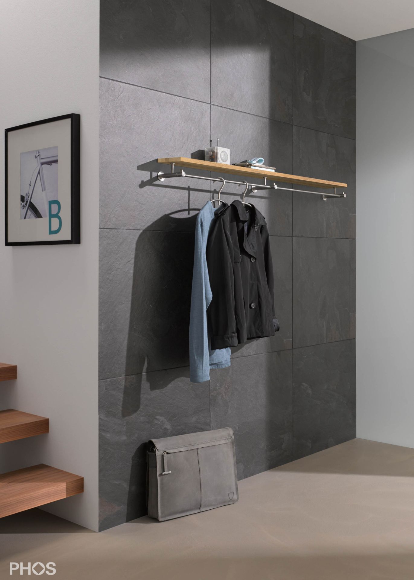 G4-1200-Eiche Вешалка настенная, широкая, с полкой из дуба, ширина 120 см PHOS  - Вид №1