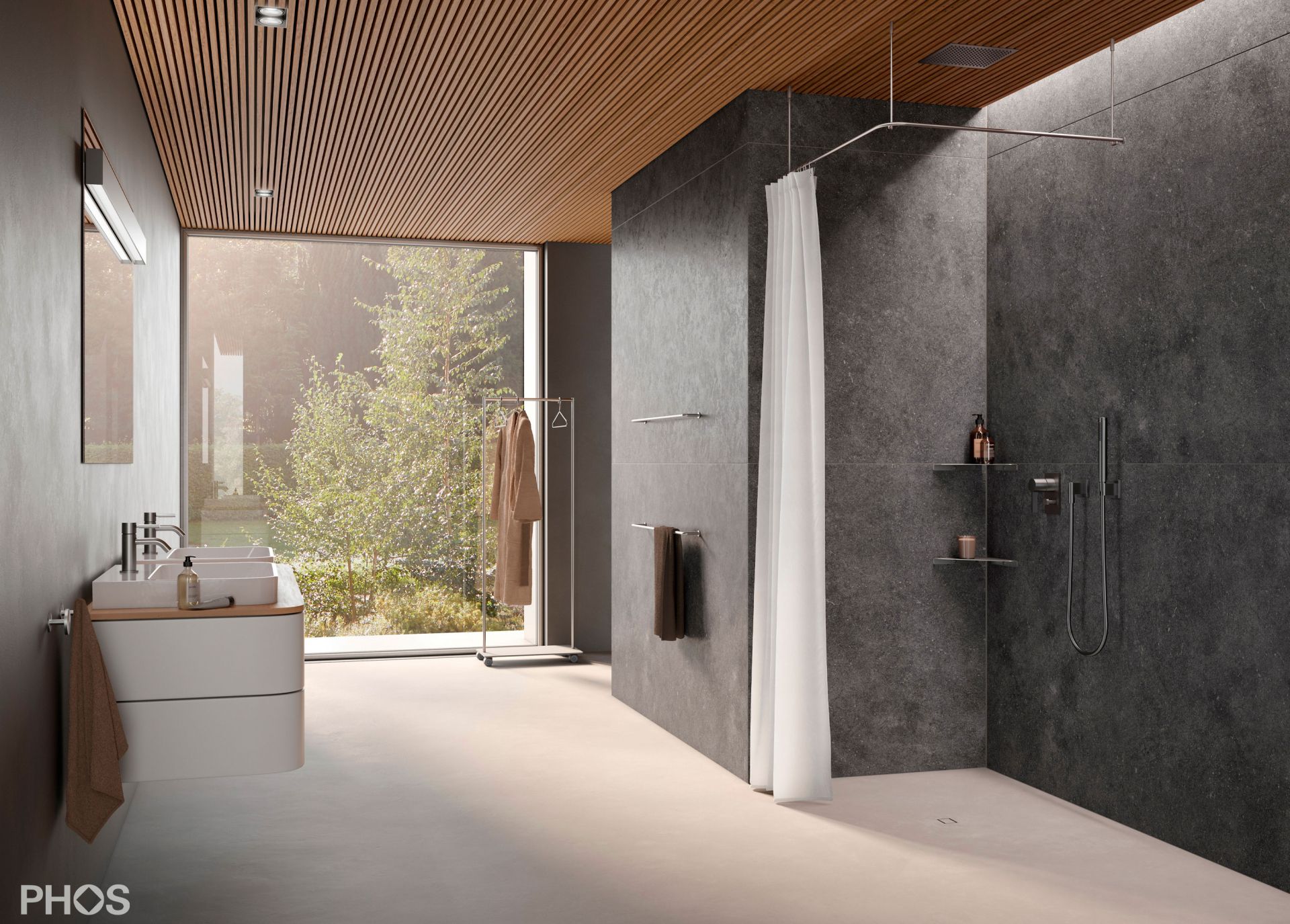 DSE900F L-образный карниз для душевой занавески, 90 x 90 см, для крепления к потолку PHOS  - Вид №1