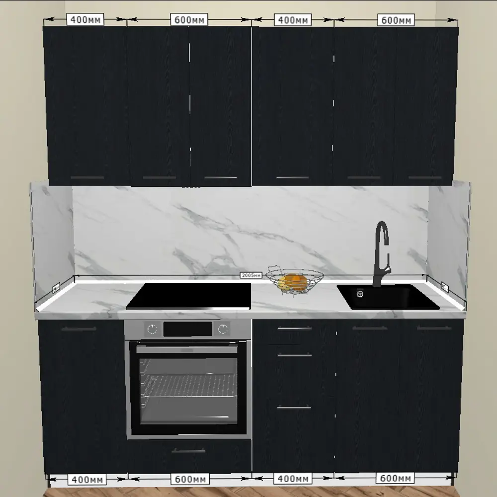 Кухонный гарнитур 200x60 см Канск цвет чёрный KONSENSA STLM-2060062 - Вид №2