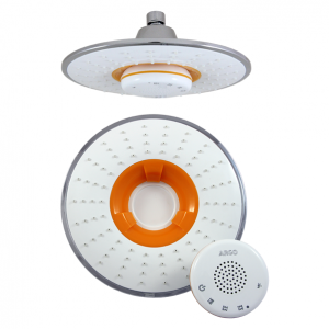 AGD 20.2109FO  Лейка для душа корпус - хром, душевая сетка - белый, декоративная вставка - оранжевый ARGO kran