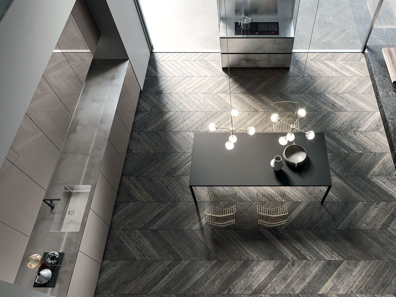 Встроенная кухня со встроенными ручками Arrital Ak_04 ARCH-00035930 - Вид №1