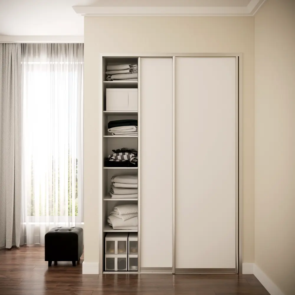 Дверь-купе SPACEO 2255x904 мм высота проема 2300 мм ЛДСП цвет белый/матовое серебро широкий профиль Spaceo home STLM-2098389