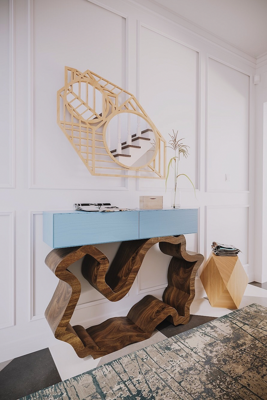 Консоль деревянная, орех с зелеными ящиками "Эскальер" от Odingeniy ODINGENIY  178416 Зеленый;коричневый  - Вид №6