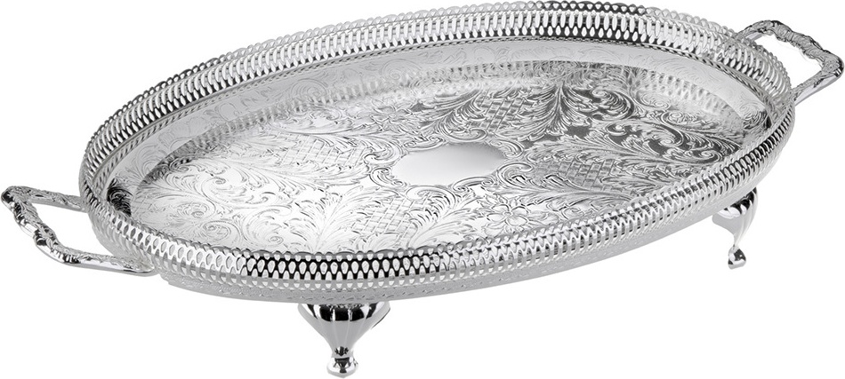 10611768 Queen Anne Поднос овальный с ручками, на ножках Queen Anne 46x25см, сталь, посеребрение Сталь нержавеющая с посеребрением 
