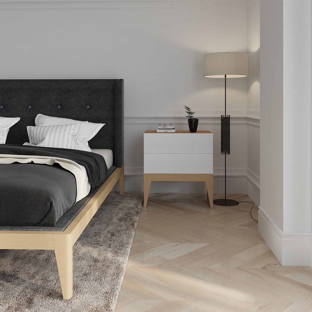 Тумбочка прикроватная с 2 ящиками и рисунком "Полоска" Still New BRAGIN DESIGN  256441 Белый  - Вид №1