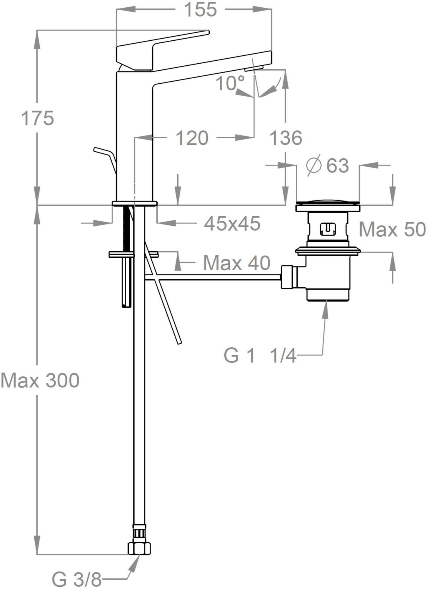 Fir Italia Смеситель для раковины из латуни на столешнице с автоматическим сливом Kelio 63 6311201 - Вид №1