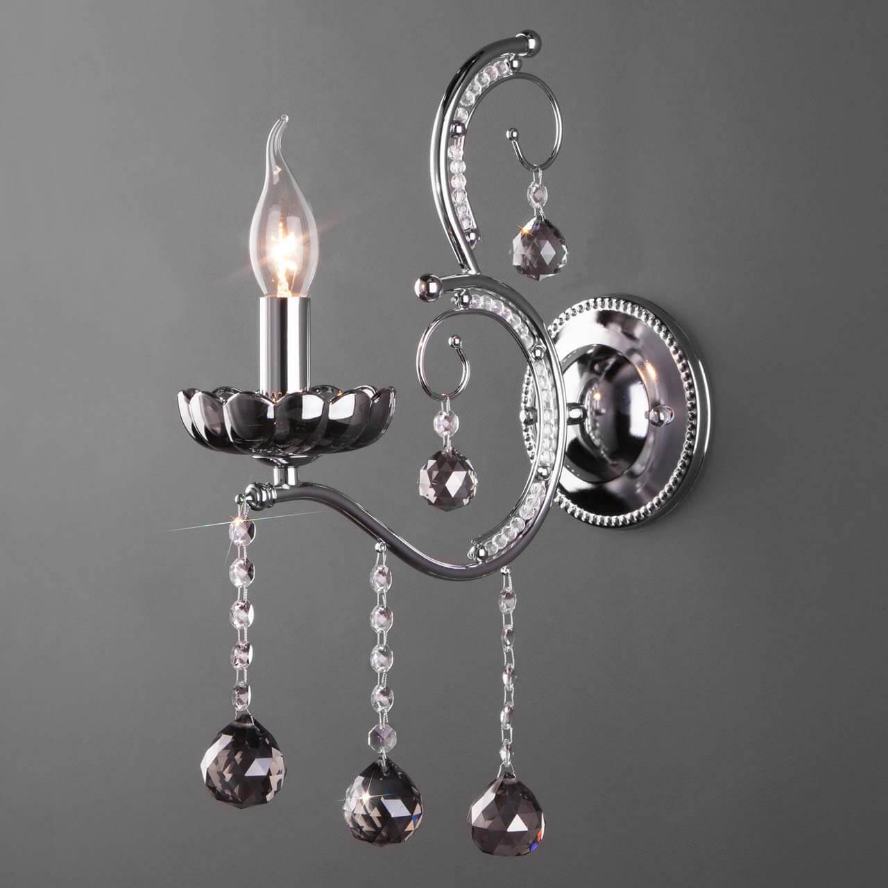 Бра хрустальное с подвесками дымчатое Brezza 10107/1 EUROSVET СВЕЧА 00-3930467 Прозрачный;хром  - Вид №1