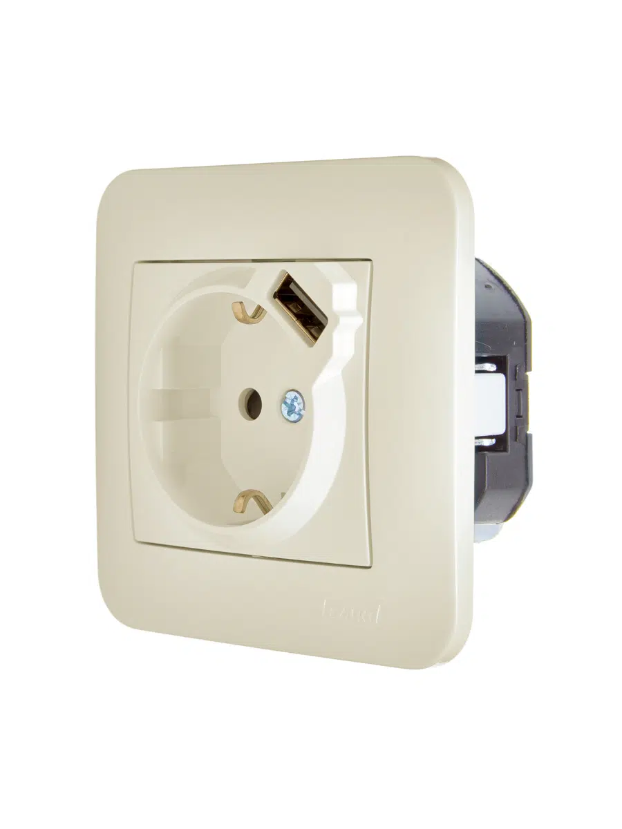 ASTI Розетка с/з + USB разъём крем LEZARD 7081-0303-181
