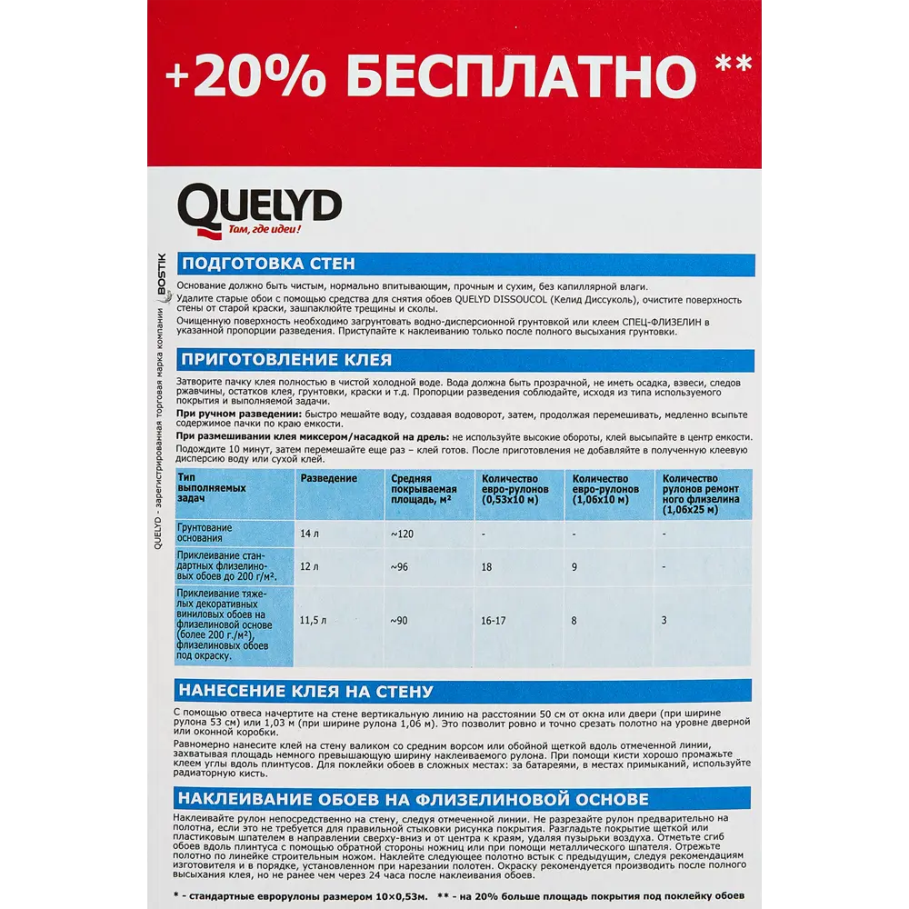 Клей для флизелиновых обоев quelyd Промо Спец-флизелин 0.6 кг STLM-2098831 - Вид №3